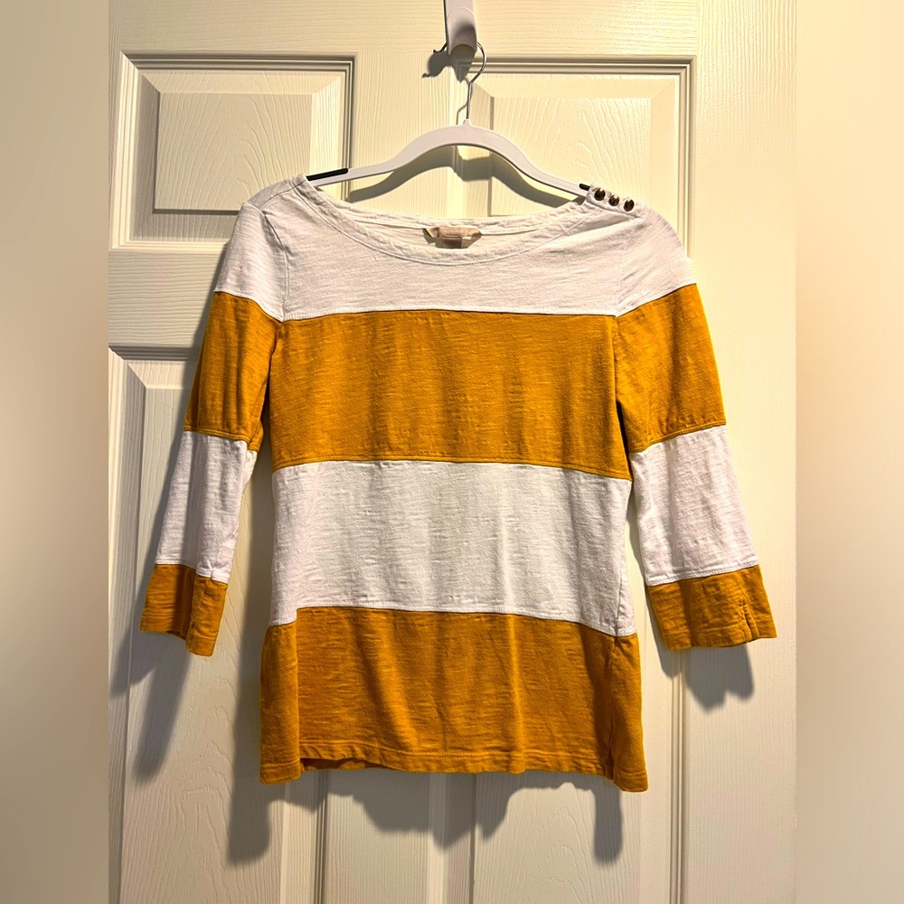 Banana Republic Bold Striped Mustard Top 100% Cotton Size Small
